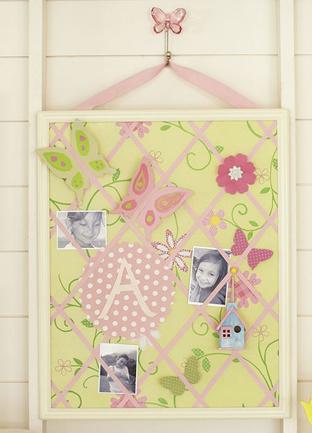 Yellow and pink Pottery Barn Kids ribbon board